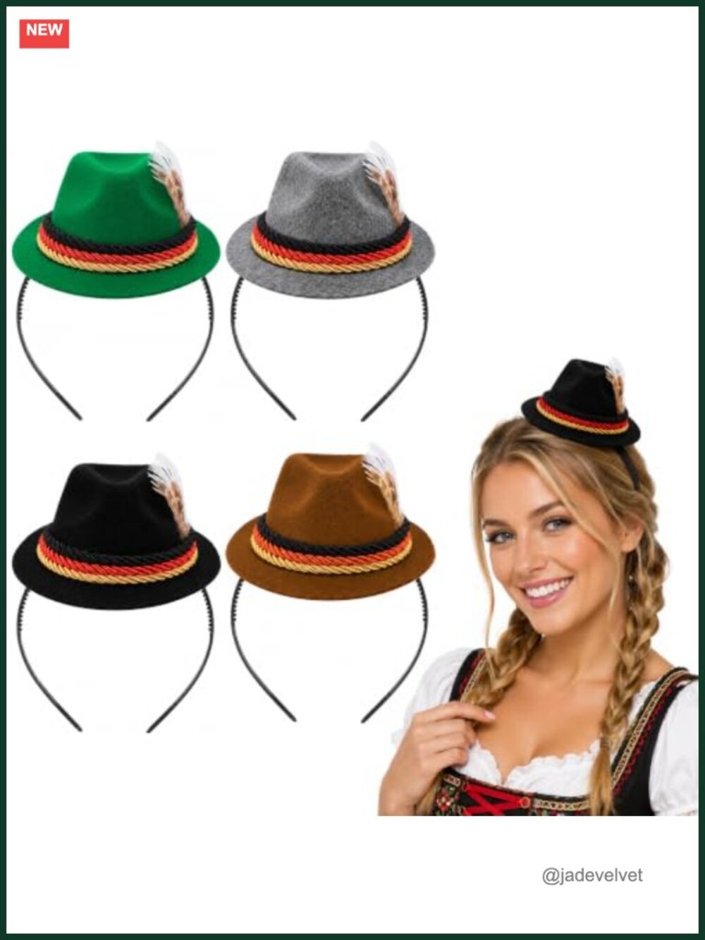 Oktoberfest Mini Alpine Hat Headbands Set of 4 6 Felt Bavarian Party Costume